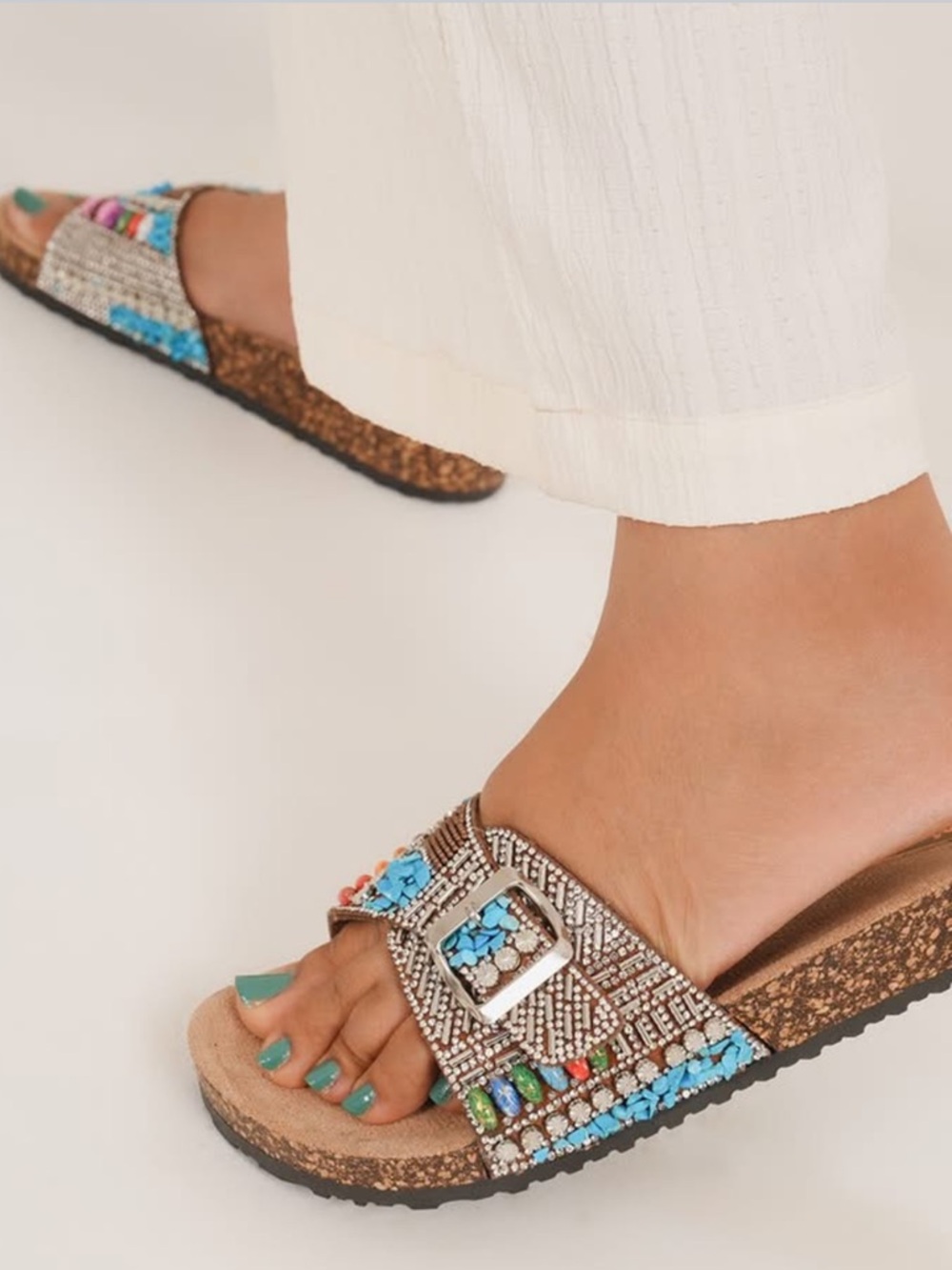 S1-Embellished Beaded Slide Sandals in Multicolor - Women